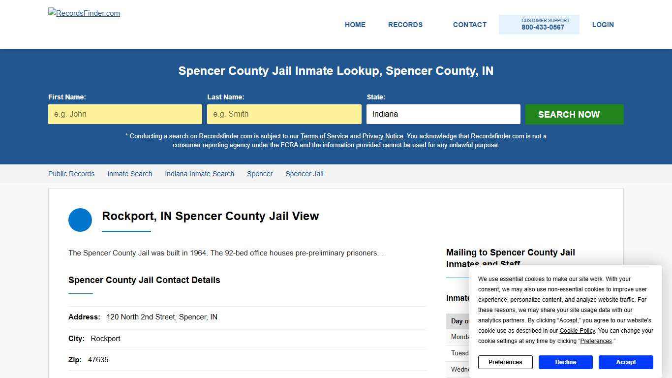 Spencer County Jail Roster & Inmate Lookup